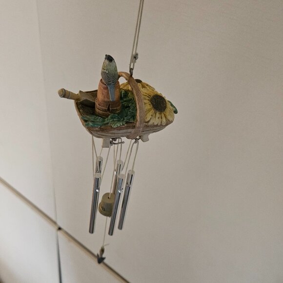 Vintage Small Ceramic Wind Chime with Bird Flower Garden Basket - Picture 2 of 7
